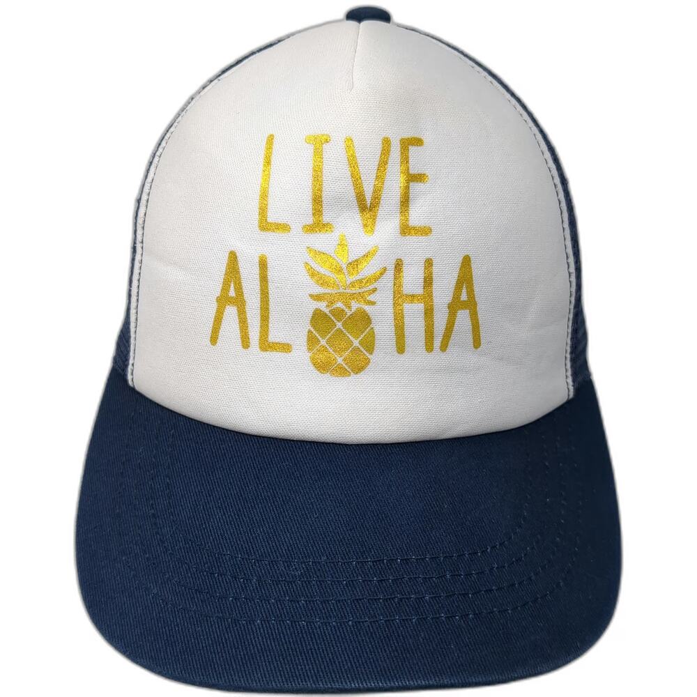 Island Crew Hawaii Trucker Hat Blue One Size Live Aloha Pineapple Mesh Snap Back